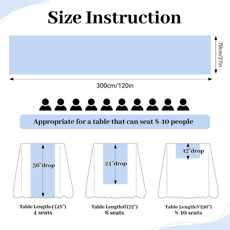 QueenDream 5 Pieces 10Ft Wedding Table Runner Blue Chiffon Table Runners Sheer Wedding Arch Overlay Fabric for Birthday Bridal Party Decorations - Image 4